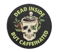 Dead Inside But Caffeinated Mousepad, Funny Skull Mouse Pad with Stitched Edge Non-Slip Rubber Base, Skeleton Round Mouse Mat for Laptop Gaming Supplies, Home Office Desk Accessories
