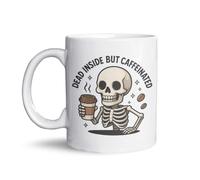 Dead Inside But Caffeinated Mug - Funny Skeleton Coffee Cup for Coffee Lovers & Coworkers - Dark Humor Halloween Gift - Spooky Cute Ceramic Mug 11oz / 325ml