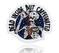 Dead Inside But Caffeinated Patch Skeleton Coffee Embroidered Iron On/Sew On for Laptop Bag, Work Backpacks Hoodies Jackets Hats DIY Dark Humor Emblem for Office Zombies Students Caffeine Addicts