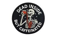 Dead Inside But Caffeinated Skeleton Patch Funny Mental Health Morale Humor Tactical Military Embroidered Patches - Hook and Loop Fastener for Vest Backpack Bag Clothes Helmets for Adult