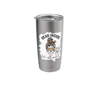 Dead Inside But Caffeinated Skull Messy Bun Skeleton Leopard Stainless Steel Insulated Tumbler