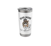 Dead Inside But Caffeinated Skull Messy Bun Skeleton Leopard Stainless Steel Insulated Tumbler