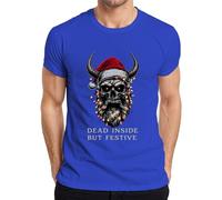 Dead Inside But Festive Skull Horns Lights Beard Gothic Men's T-Shirt, blue, XXL