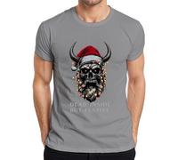 Dead Inside But Festive Skull Horns Lights Beard Gothic Men's T-Shirt, gray, M