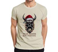 Dead Inside But Festive Skull Horns Lights Beard Gothic Men's T-Shirt, natural, XL