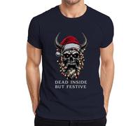Dead Inside But Festive Skull Horns Lights Beard Gothic Men's T-Shirt, navy, S
