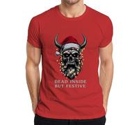 Dead Inside But Festive Skull Horns Lights Beard Gothic Men's T-Shirt, red, M