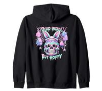 Dead Inside But Hoppy Skull Bunny Pastel Goth Easter Zip Hoodie