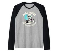 Dead Inside But Still Caffeinated Skeleton Coffee Funny Raglan Baseball Tee