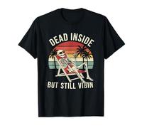 Dead Inside But Still Vibin - Funny Skeleton Retro Beach Tee T-Shirt