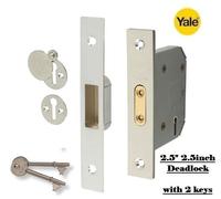 DEAD LOCK WITH ESCUTCHEONS 65mm (2.5") 5 LEVER POLISHED CHROME YALE - NEW