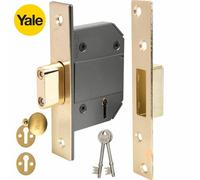 Yale B-BSDL-3.0-PB British Standard 5 Lever Mortice Deadlock, Brass Finish, Boxed, Suitable for External Doors, 3 Inch/76 mm