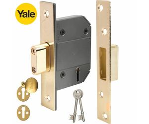 DEAD LOCK WITH ESCUTCHEONS 80mm (3") 5 LEVER BS BRITISH POLISHED BRASS YALE NEW