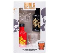 Dead Man’s Fingers Rum Gift Set - Cherry Spirit (32% ABV) & Spiced Rum (37.5% ABV) Miniatures with 2 Skull Shot Glasses - 2 x 5cl Flavoured Rum Taster Set by Blue Tree Gifts