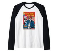 Dead Roast Coffee Comic Book Cover Style Skeleton Barista Raglan Baseball Tee