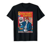 Dead Roast Coffee Comic Book Cover Style Skeleton Barista T-Shirt