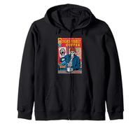 Dead Roast Coffee Comic Book Cover Style Skeleton Barista Zip Hoodie