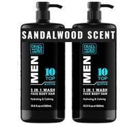 Dead Sea Collection Mens Shower Gel 3 in 1 Top 10 Active - Body Wash with Dead Sea Salt, Shampoo for Men, Face Wash - Pack of 2 (1000 ml. each)