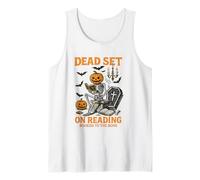 Dead Set On Reading Booked To The Bone Halloween Tank Top