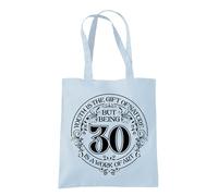 Dead Set Studio 30th Birthday Gift Bags - Canvas Tote Idea for Women Born 1995, Cool Bag for 30 Year Old Lady PASTEL BLUE