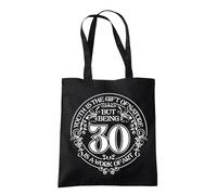Dead Set Studio 30th Birthday Gift Bags - Canvas Tote Idea for Women Born 1995, Cool Bag for 30 Year Old Lady BLACK