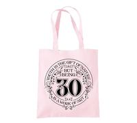 Dead Set Studio 30th Birthday Gift Bags - Canvas Tote Idea for Women Born 1995, Cool Bag for 30 Year Old Lady PASTEL PINK