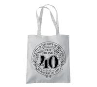Dead Set Studio 40th Birthday Gift Bags - Canvas Tote Idea for Women Born 1985, Cool Bag for 40 Year Old Lady LIGHT GREY
