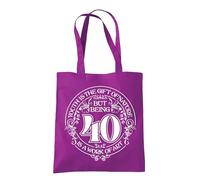 Dead Set Studio 40th Birthday Gift Bags - Canvas Tote Idea for Women Born 1985, Cool Bag for 40 Year Old Lady MAGENTA