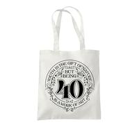 Dead Set Studio 40th Birthday Gift Bags - Canvas Tote Idea for Women Born 1985, Cool Bag for 40 Year Old Lady NATURAL