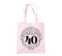 Dead Set Studio 40th Birthday Gift Bags - Canvas Tote Idea for Women Born 1985, Cool Bag for 40 Year Old Lady PASTEL PINK