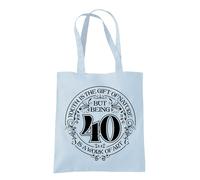 Dead Set Studio 40th Birthday Gift Bags - Canvas Tote Idea for Women Born 1985, Cool Bag for 40 Year Old Lady PASTEL BLUE