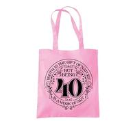 Dead Set Studio 40th Birthday Gift Bags - Canvas Tote Idea for Women Born 1985, Cool Bag for 40 Year Old Lady CLASSIC PINK