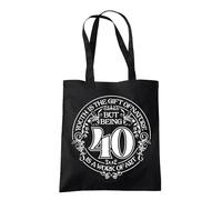 Dead Set Studio 40th Birthday Gift Bags - Canvas Tote Idea for Women Born 1985, Cool Bag for 40 Year Old Lady BLACK