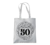 Dead Set Studio 50th Birthday Tote Bags, 50th Birthday Bag for Women Born in 1975, Funny & Stylish 50th Gift Bag for 50 Year Old Women LIGHT GREY