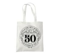 Dead Set Studio 50th Birthday Tote Bags, 50th Birthday Bag for Women Born in 1975, Funny & Stylish 50th Gift Bag for 50 Year Old Women NATURAL