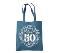 Dead Set Studio 50th Birthday Tote Bags, 50th Birthday Bag for Women Born in 1975, Funny & Stylish 50th Gift Bag for 50 Year Old Women AIRBLUE