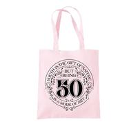 Dead Set Studio 50th Birthday Tote Bags, 50th Birthday Bag for Women Born in 1976, Funny & Stylish 50th Gift Bag for 50 Year Old Women PASTEL PINK
