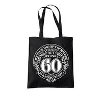 Dead Set Studio 60th Birthday Tote Bags, 60th Birthday Bag for Women Born in 1965, Funny & Stylish 60th Gift Bag for 60 Year Old Women BLACK