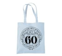 Dead Set Studio 60th Birthday Tote Bags, 60th Birthday Bag for Women Born in 1965, Funny & Stylish 60th Gift Bag for 60 Year Old Women PASTEL BLUE