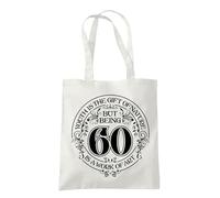 Dead Set Studio 60th Birthday Tote Bags, 60th Birthday Bag for Women Born in 1965, Funny & Stylish 60th Gift Bag for 60 Year Old Women NATURAL