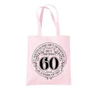 Dead Set Studio 60th Birthday Tote Bags, 60th Birthday Bag for Women Born in 1965, Funny & Stylish 60th Gift Bag for 60 Year Old Women PASTEL PINK
