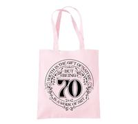 Dead Set Studio 70th Birthday Tote Bags. 70th Birthday Bag for Women Born in 1955. Funny & Stylish 70th Gift Bag for 70 Year Old Women PASTEL PINK
