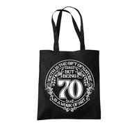 Dead Set Studio 70th Birthday Tote Bags, 70th Birthday Bag for Women Born in 1955, Funny & Stylish 70th Gift Bag for 70 Year Old Women BLACK