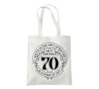 Dead Set Studio 70th Birthday Tote Bags, 70th Birthday Bag for Women Born in 1955, Funny & Stylish 70th Gift Bag for 70 Year Old Women NATURAL