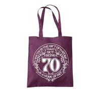 Dead Set Studio 70th Birthday Tote Bags. 70th Birthday Bag for Women Born in 1955. Funny & Stylish 70th Gift Bag for 70 Year Old Women PLUM