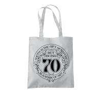 Dead Set Studio 70th Birthday Tote Bags, 70th Birthday Bag for Women Born in 1955, Funny & Stylish 70th Gift Bag for 70 Year Old Women LIGHT GREY