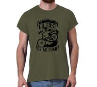 Dead Set Studio MTB Mountain Biking Biker Gift T-Shirt, Go Fast or Go Home Downhill Mountain Bike Graphic Tee for Men Trail Rider Cyclist Military Green Size M