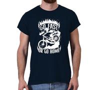 Dead Set Studio MTB Mountain Biking Biker Gift T-Shirt, Go Fast or Go Home Downhill Mountain Bike Graphic Tee for Men Trail Rider Cyclist Navy Size M