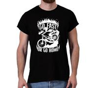 Dead Set Studio MTB Mountain Biking Biker Gift T-Shirt, Go Fast or Go Home Downhill Mountain Bike Graphic Tee for Men Trail Rider Cyclist Black Size S