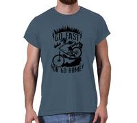 Dead Set Studio MTB Mountain Biking Biker Gift T-Shirt, Go Fast or Go Home Downhill Mountain Bike Graphic Tee for Men Trail Rider Cyclist Indigo Blue Size XL